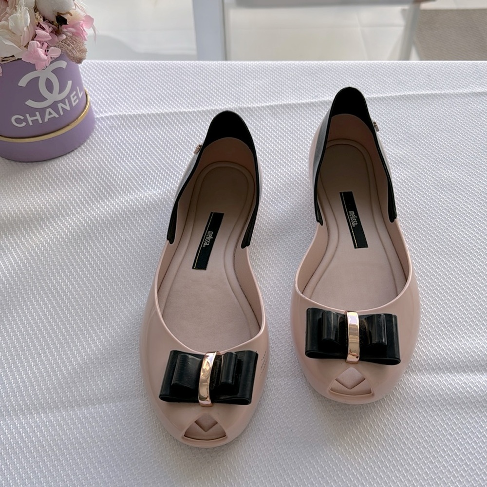 Melissa pvc flat ribbon bow rubber shoes size 8